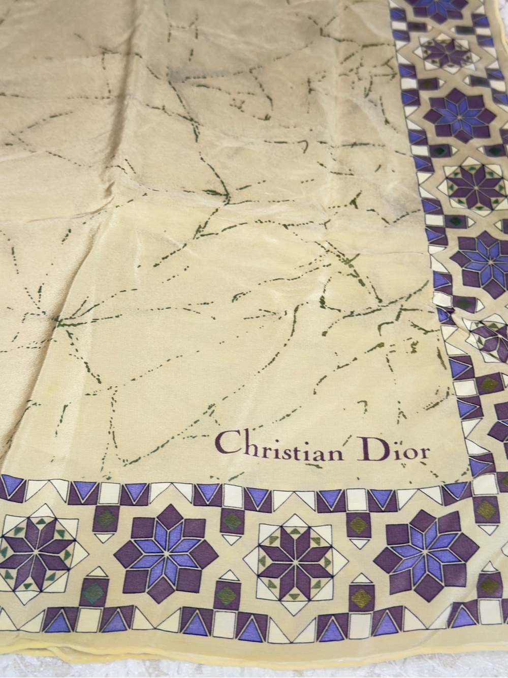 Dior Yellow Cream Scarf with Purple Tile Border